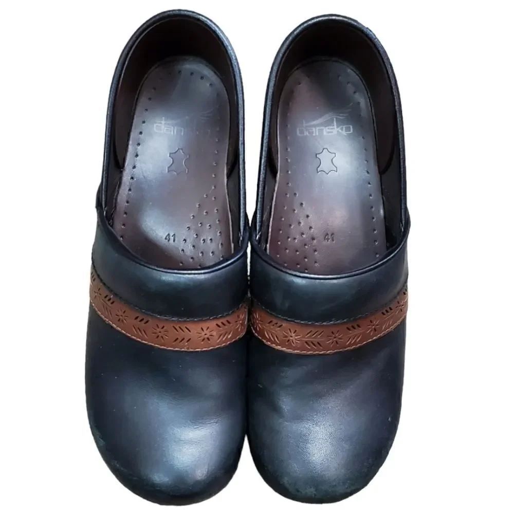 Dansko Black & Brown Leather Clogs